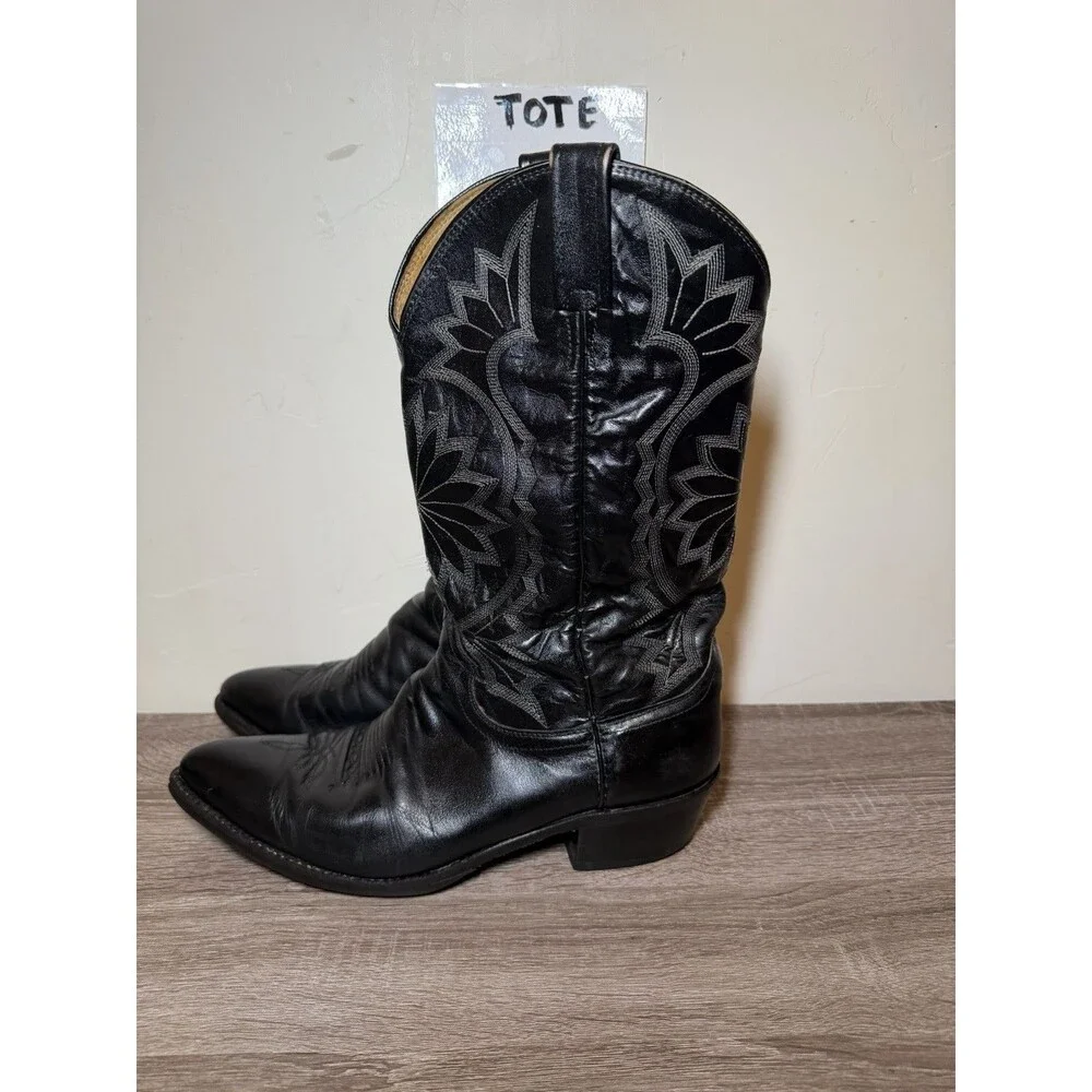 Vintage Dan Post Black Leather Western Cowboy Boots Men’s 8.5 D Snip Toe USA
